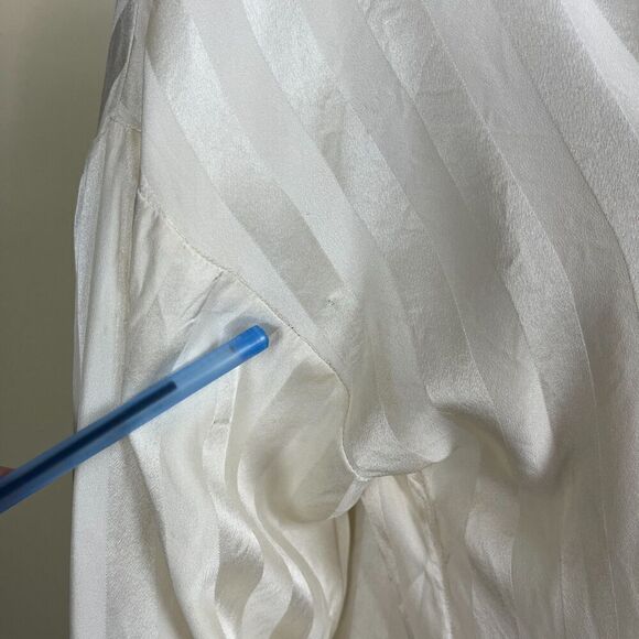 Michelle Mason Womens Size 4 Ivory Crepe Silk Satin Stripe Mini Wrap Shirt Dress - Picture 14 of 15